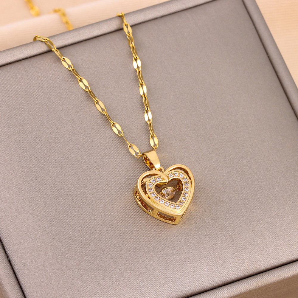 Double Heart Pendant Titanium Steel Necklace