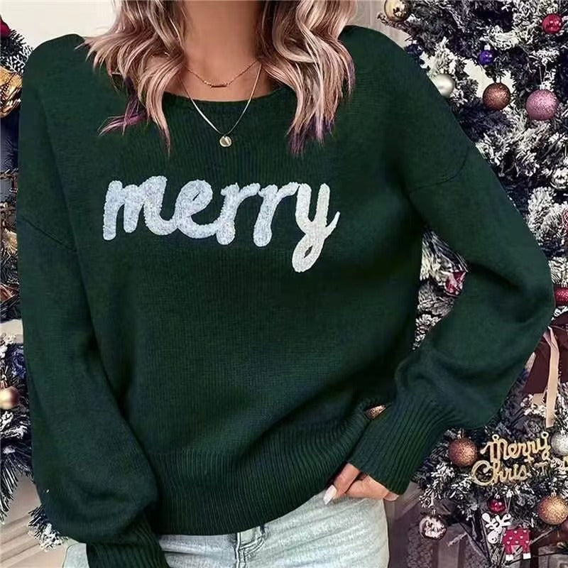 Knitted Women Crew Neck Sweater Loose Pullover Female Jumper Elegant Spring Warm Spring New Year Trendy Christmas Sweater