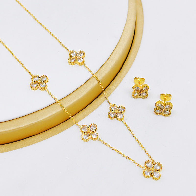 Vintage Floral Jewelry Set with Necklace Earrings Bracelet