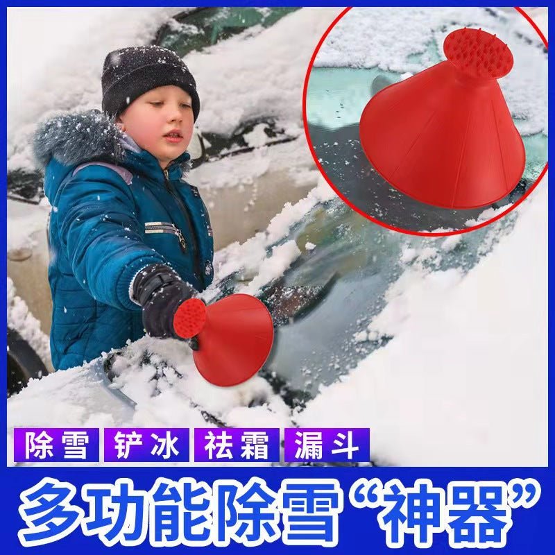 Multi-functional windshield snow scraper brush, fuel funnel glass snow remover