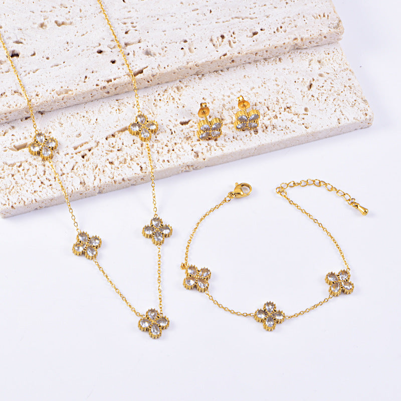 Vintage Floral Jewelry Set with Necklace Earrings Bracelet